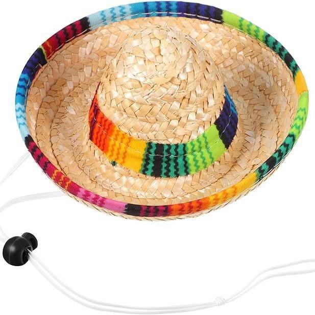 

Mexican party colorful striped fringed pet cape cape clothes straw hat suit