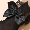Bridal Wedding Dress Gloves - Women's Short Black Mesh with Lace Trim and Bow