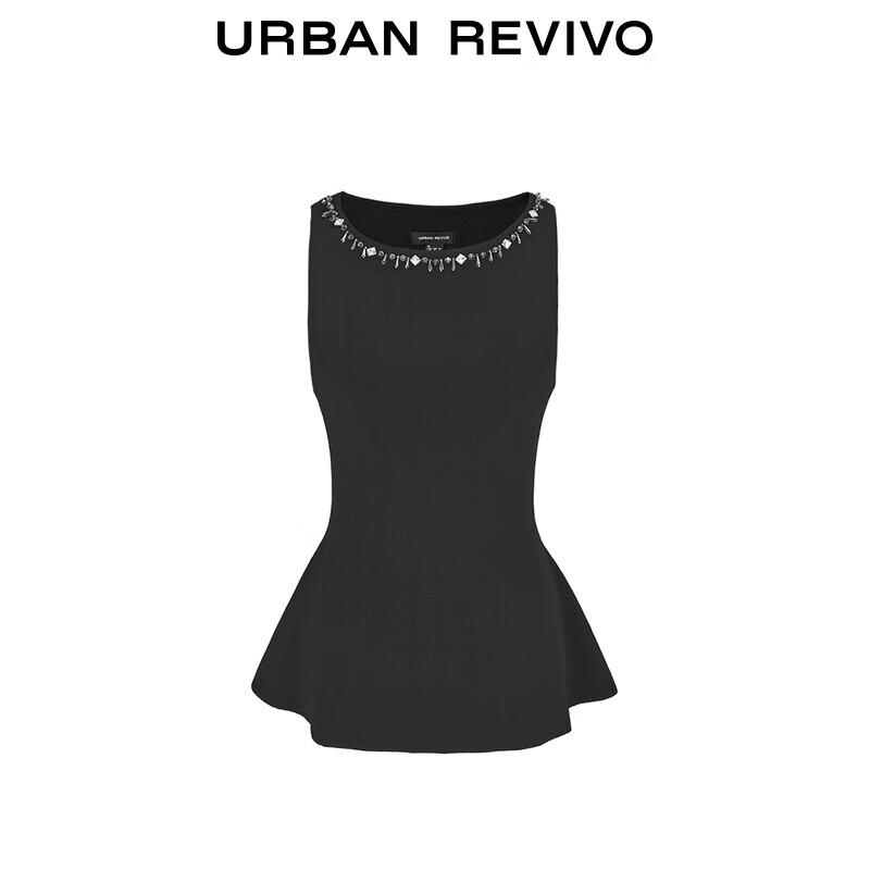 UR 2025 Women's Elegant Crystal Embellished Sleeveless Knit Top