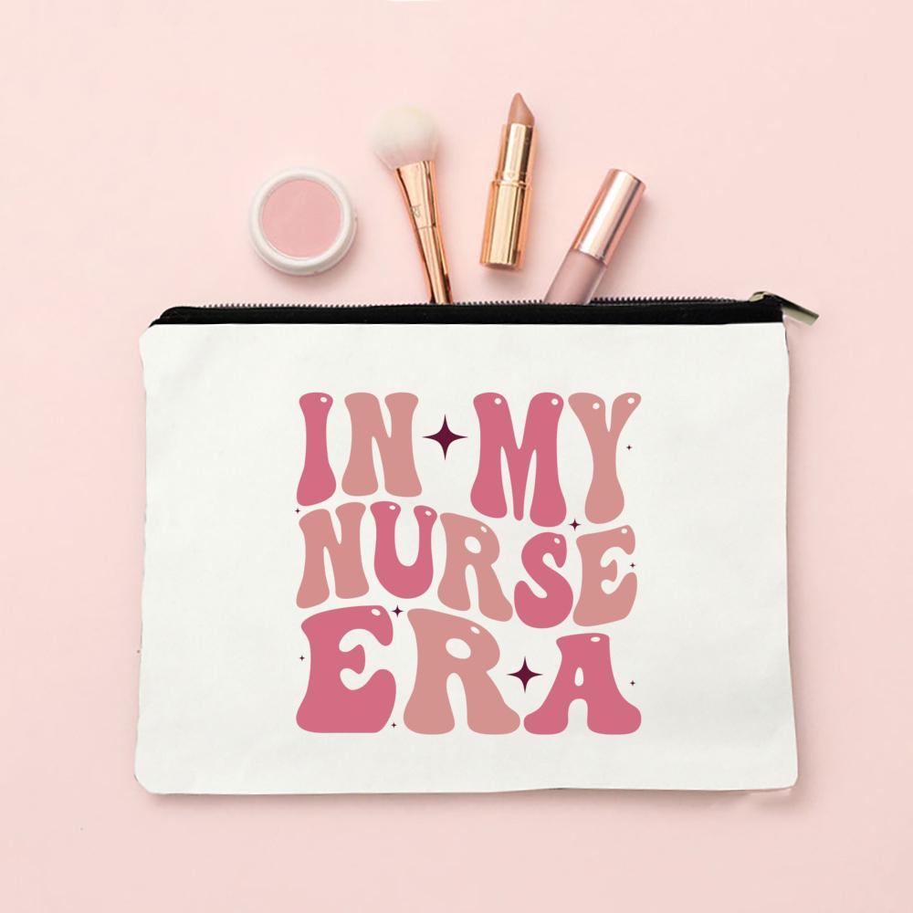 In My Nurse Era Print Women Cosmetic Bag Travel Neceser Toiletries Organizer Bags Women Canvas Make Up Case Best Gift for Nurse