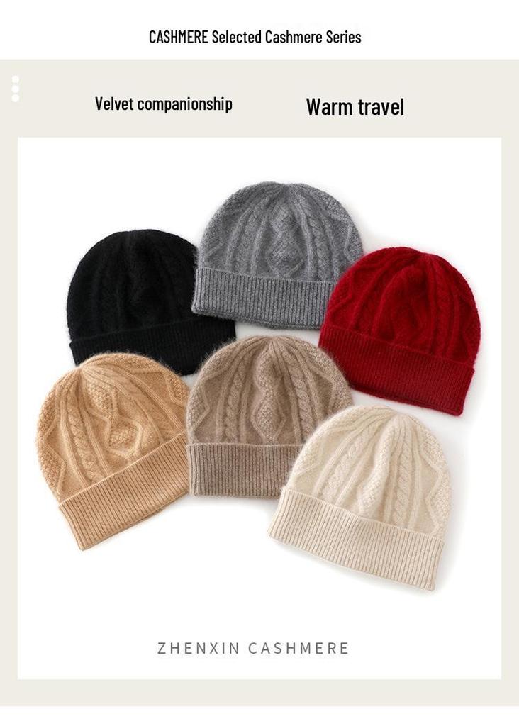 2024 Autumn/Winter Pure Cashmere Rhombus Knit Hat with Ear Protection - Versatile and Warm.