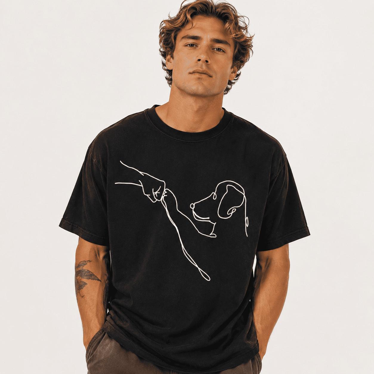 Man s Best Friend Fist Bump Graphic Tee - Minimalist Dog Lover Line Art T-Shirt M