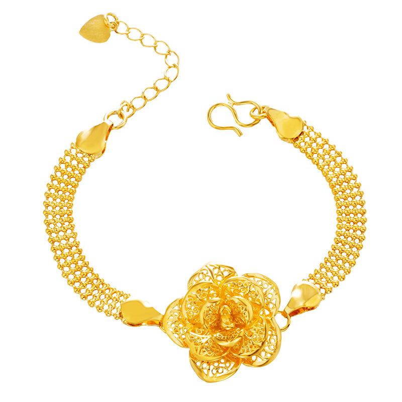 Retro Ethnic Style Hollow Rose Flower Bracelet for Women