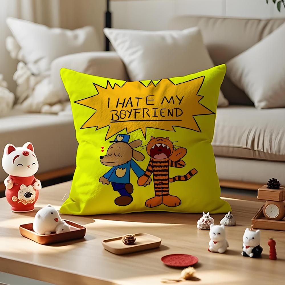 DOG MAN Anime Cushion Cover Anti-dustmite Pillowcase Invisible Zipper Silky Short Plush Sofa Cushion Cover