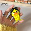 Small Animal Statue for Car Dashboard Funny Angry Duck Figurine Cute Yellow Desk Decoration Little Standing Humorous Duckling Ornament with Goggles