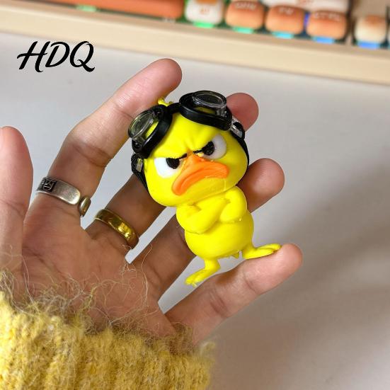 Small Animal Statue for Car Dashboard Funny Angry Duck Figurine Cute Yellow Desk Decoration Little Standing Humorous Duckling Ornament with Goggles