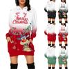 Women's Fashion Christmas Printed Pockets Long Sleeve Hoodies Pullover Dress