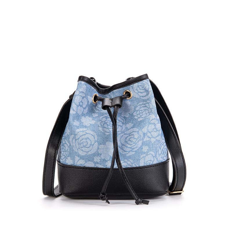 

Высококачественная синяя серия джинсовая ромбовидная печать сумка-ведро модная осенне-зимняя контрастная одноплечевая сумка-мессенджер женская