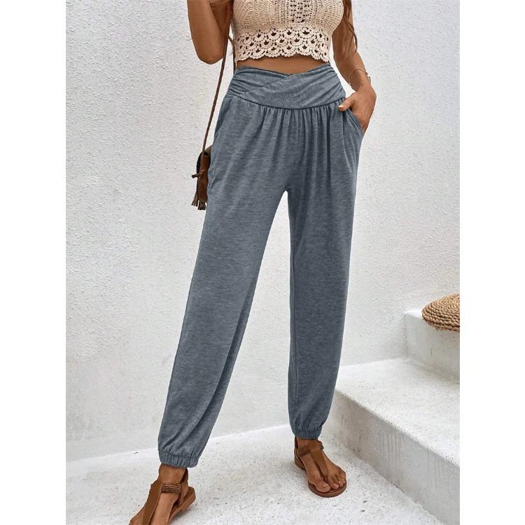 Summer Women's Home Pants Temperament Casual Loose Insert Pocket High Waisted Trousers