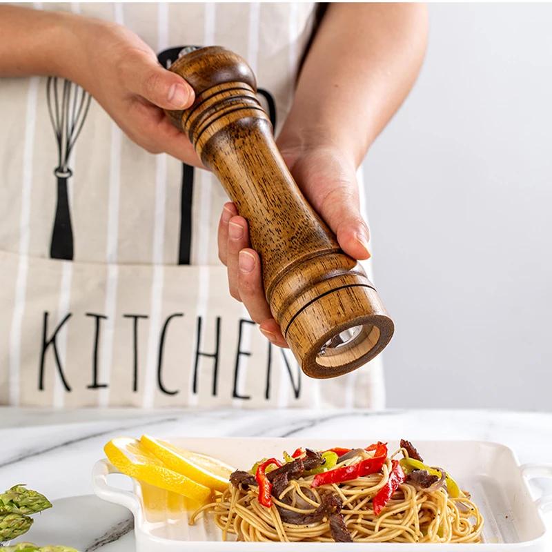 5/8/10 Inch Wooden Pepper Grinder Salt and Pepper Mill Spice Grain Grinder With Adjustable Ceramic Grinding Core Manual Grinder