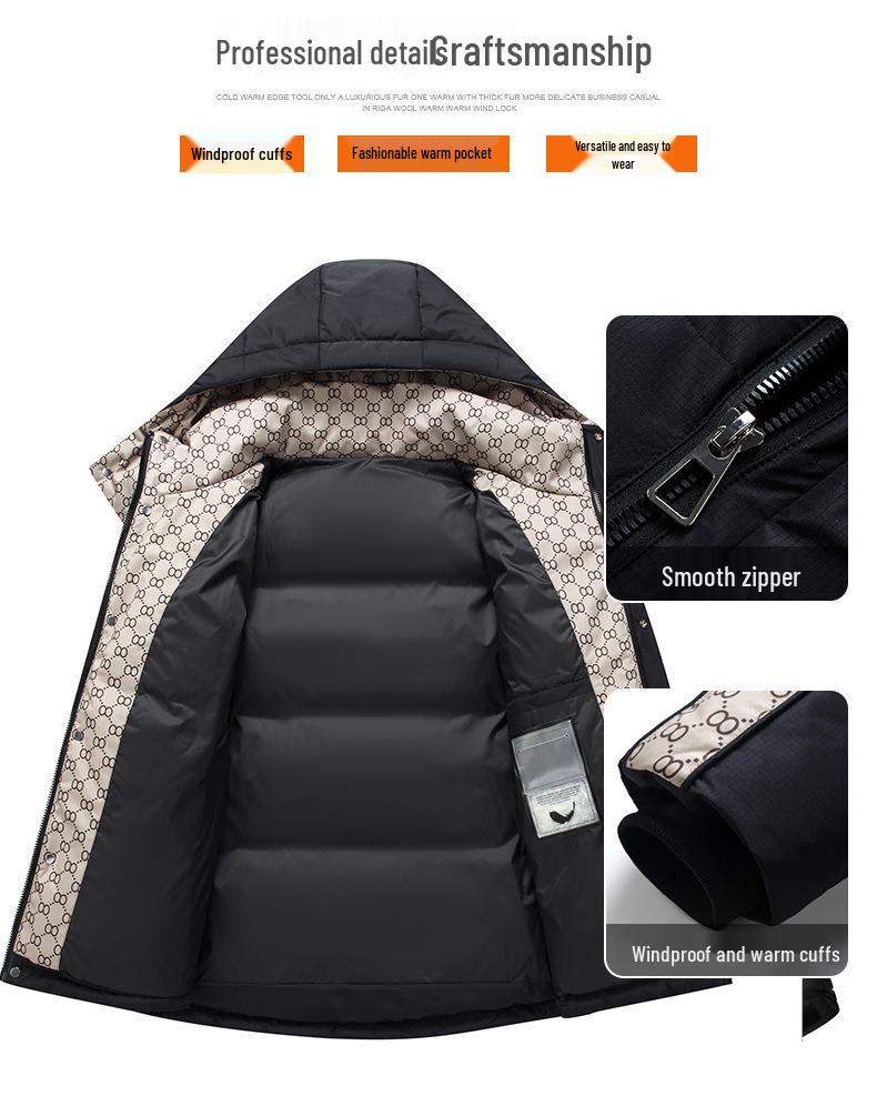 Men's 2025 Winter Thickened Hooded Down Jacket, Mid-Length, Fashionable Style for Couples