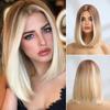 Gradient Platinum Highlight Shoulder-Length Straight Wig: European & American Style, Synthetic Fiber