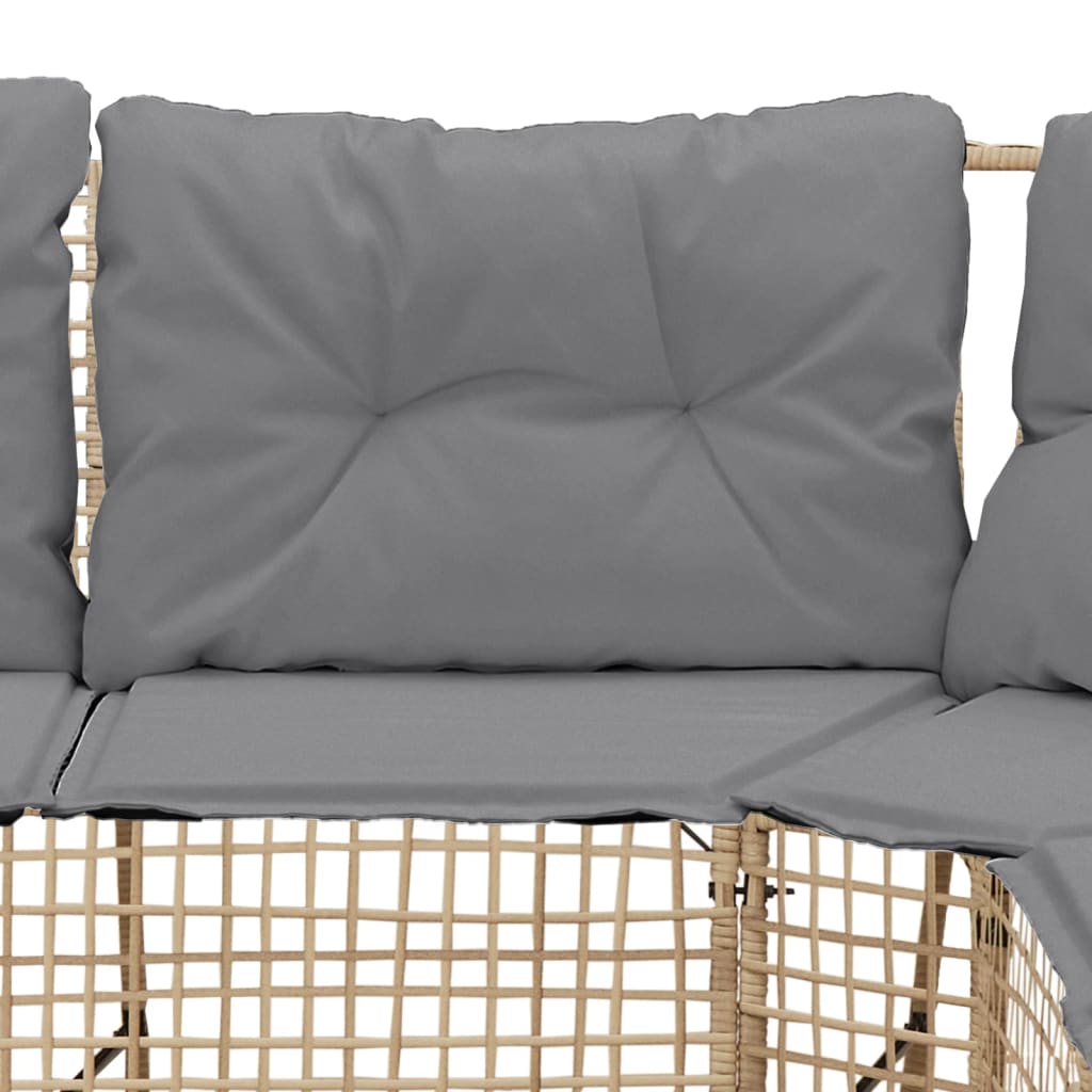 L shaped Garden Sofa with Cushions and Footstool Beige Poly Rattan