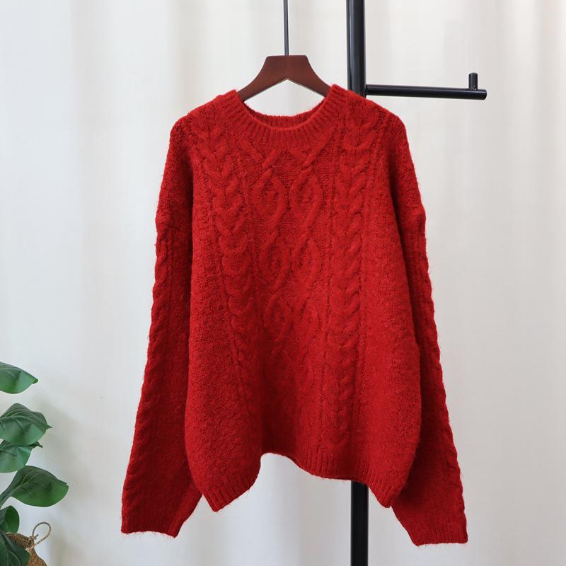 Thickened Twist Gentle Wind Knitted Sweater Top Autumn and Winter New Loose Soft Waxy Sweater Pullover Woman