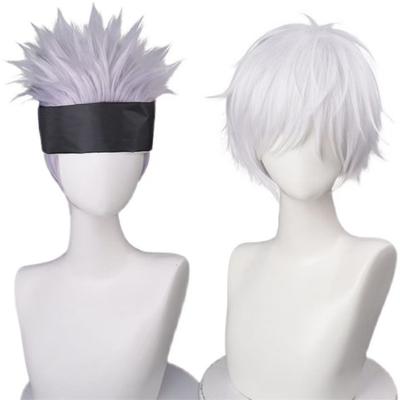 Hochwertige Gojo Satoru Cosplay-Perücke, eine kleine lila-silberne weiße Perücke, hitzebeständiges Kunsthaar, Anime-Cosplay-Perücken + Perückenkappe