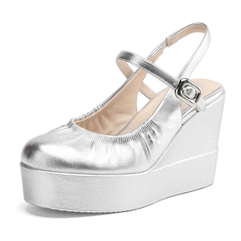 

Летние босоножки на танкетке Туфли для женщин Туфли-лодочки Платформа Танкетка Высокий каблук Слингбэк Женская обувь для вечеринок и танцев Весна Удобные 40 серебряный
