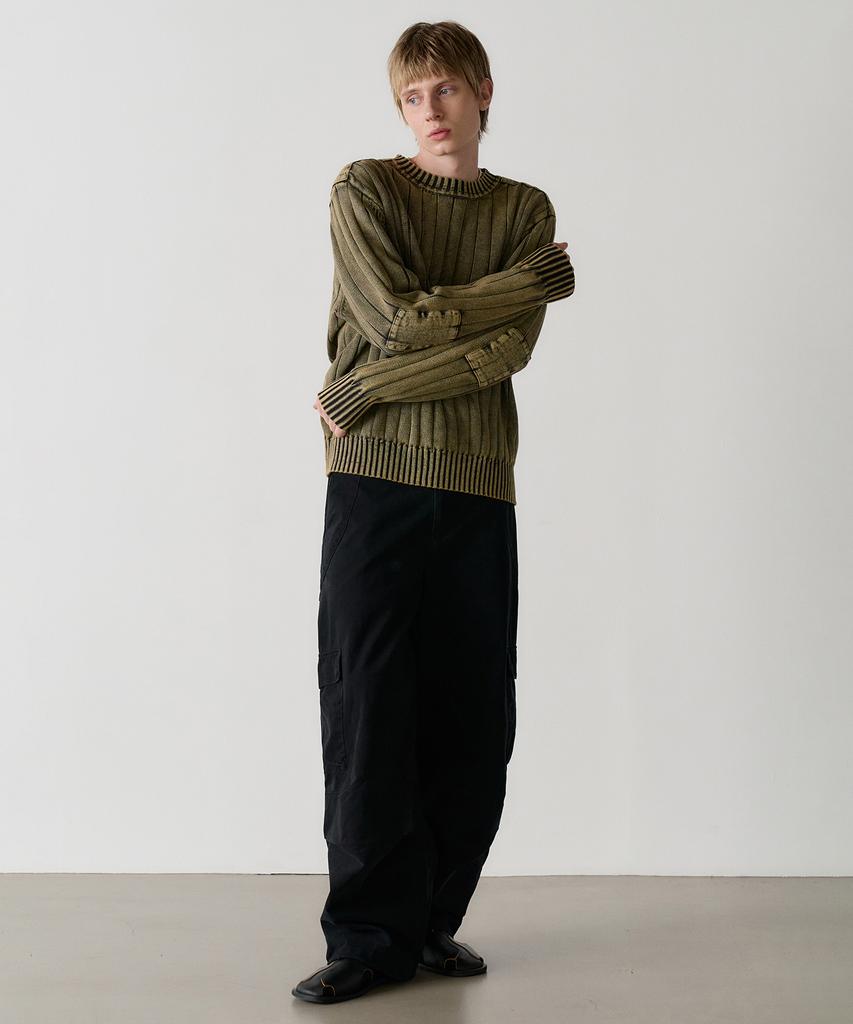 KNOUUN Crew Washed Neck Knit (Faded Khaki)