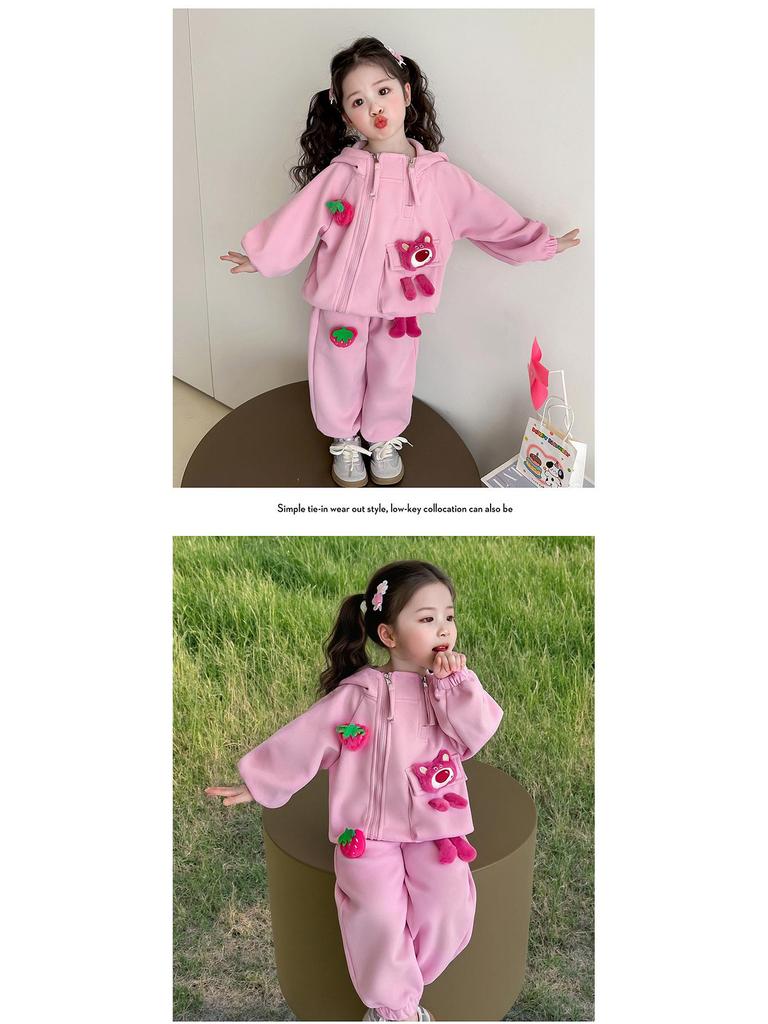 Strawberry Bear Kuromi Trendig tvådelad huvtröja för flickor - Vår/Höst 2025