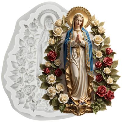 Molde de Silicona Virgen María Moldes de Fondant Virgen María Herramientas para Decorar Pasteles Topper para Cupcakes Caramelo Resina Arcilla Chocolate Molde de Pasta de Goma