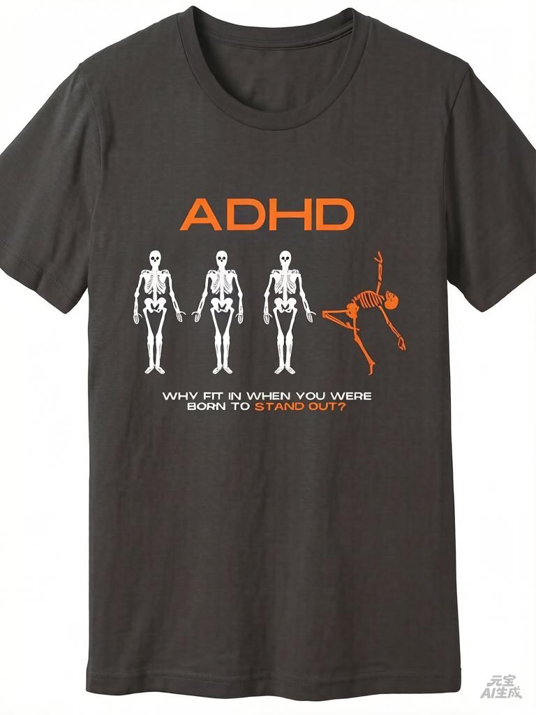 2025 Adhd Awareness Funny Unisexs Short Sleeve Graphic Tshirt Black Collection 62079