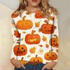 Women's Long-sleeved Loose-necked Halloween Print Casual Top, Suitable for Holiday Parties