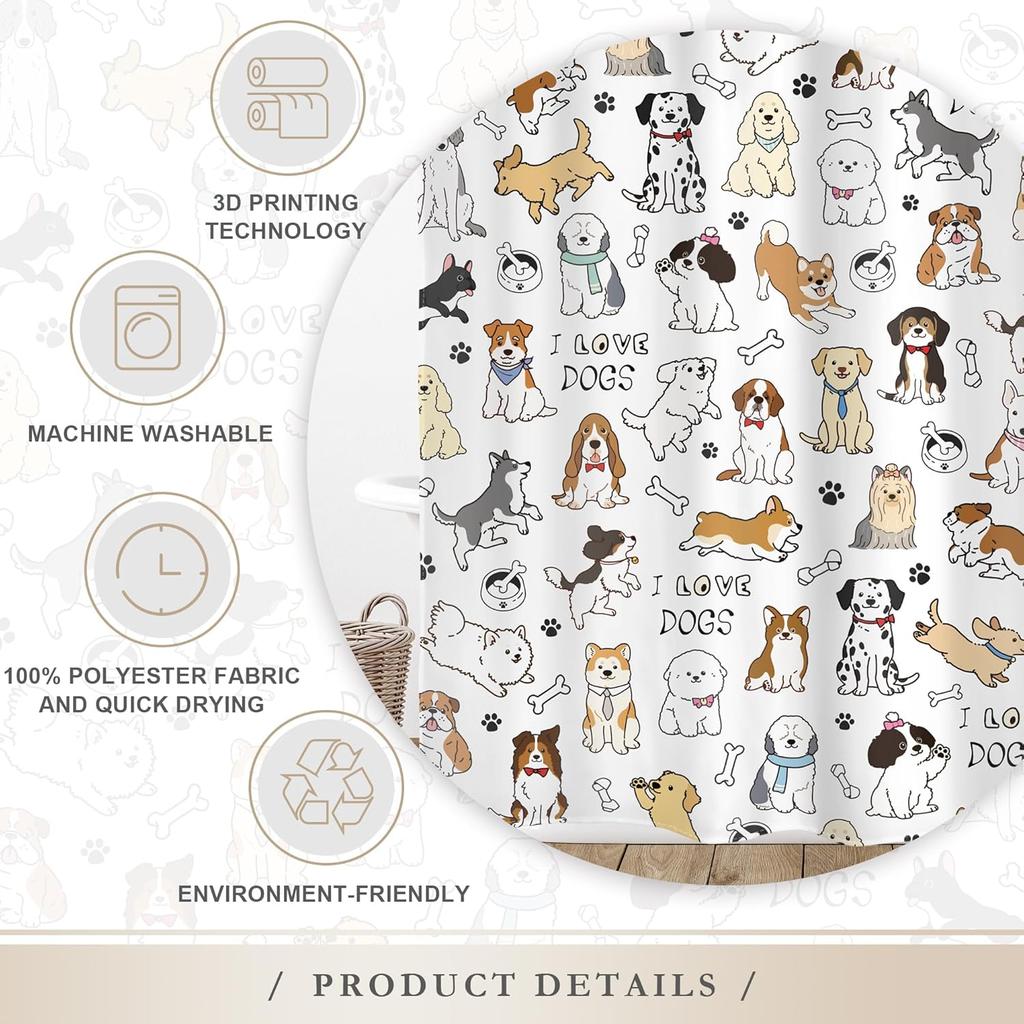 Kids Dogs Shower Curtain Cute Lovely Funny Cartoon Puppy Animals Dog Lover Nursery Bathroom Bath Accessories