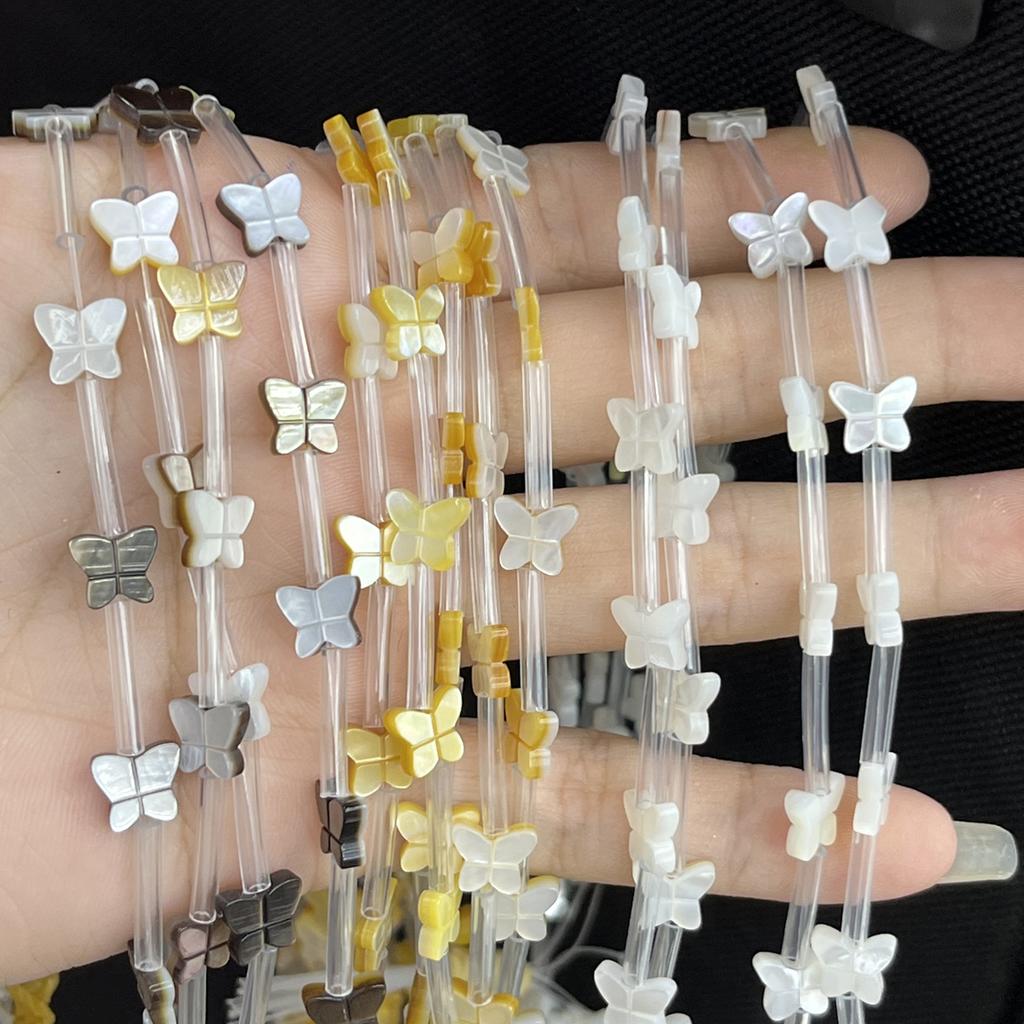 Charming Natural Shell Butterfly Beads 7×8mm, 20pcs per Strand, Sweet Fairy Vibe Loose Beads for DIY Necklace Bracelet Earring Jewelry Making Supplies