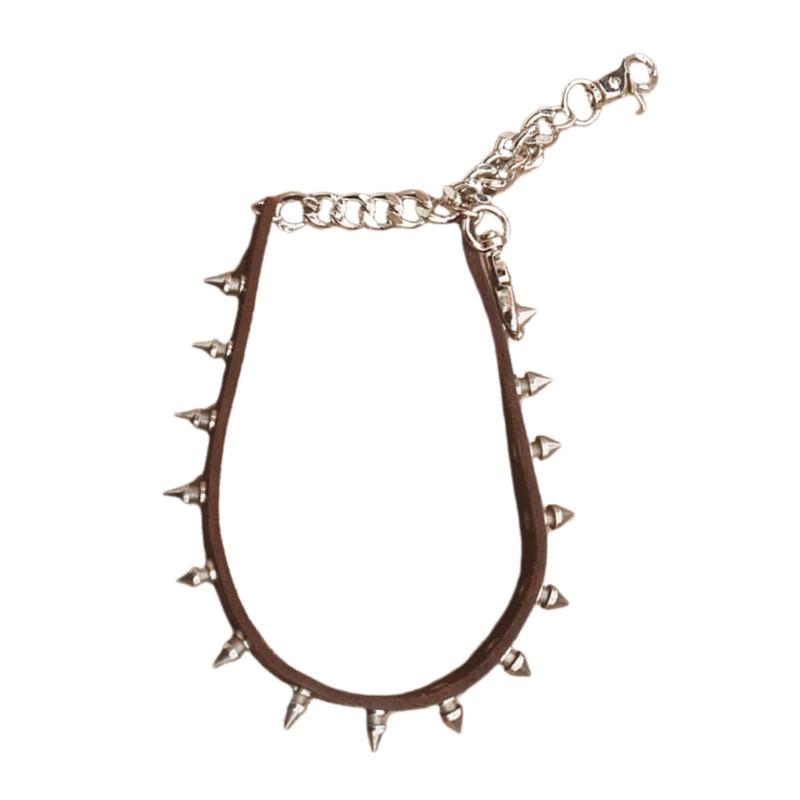 

Punk Style Pants Chain for Men and Women with Studded Leather Design Rivet Inlayed Accessory for Jeans or Biker Outfits коричневый