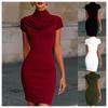 2026 Elegantes Bodycon Mini-Kleid mit Schalkragen für Damen, Kurzarm Hoher Halsausschnitt Figurbetont Party & Freizeit