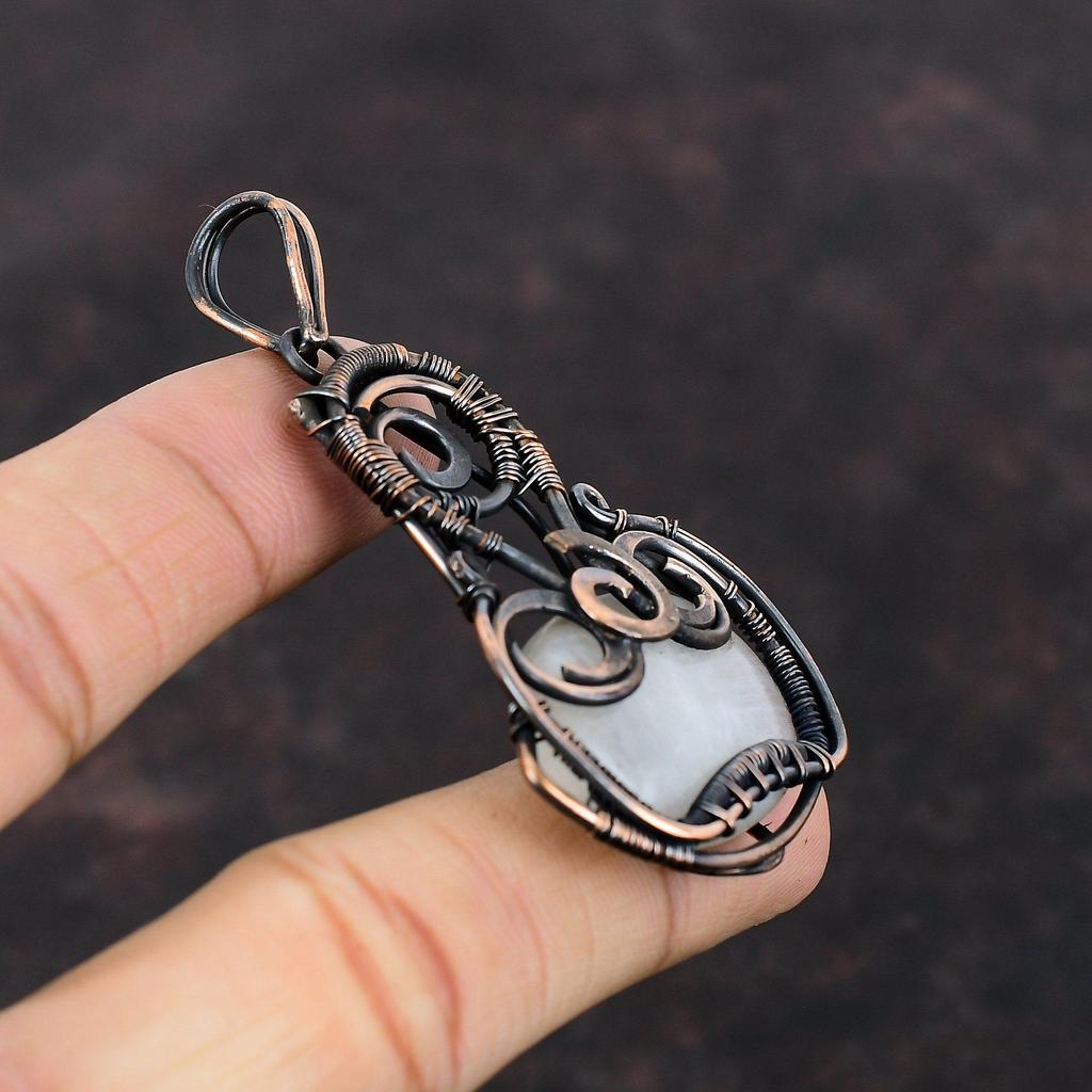 Rainbow Moonstone Pendant Copper Wire Wrapped Pendant Handmade Gemstone Jewelry Brand New Pendant Copper Jewelry For Gift Birthstone Pendant