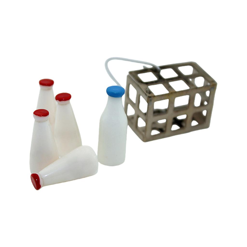 5pcs Miniature Milk Bottles Set for Dollhouse Kitchen Dining Room and Restaurant Scene Display Decors 1/12 Scale
