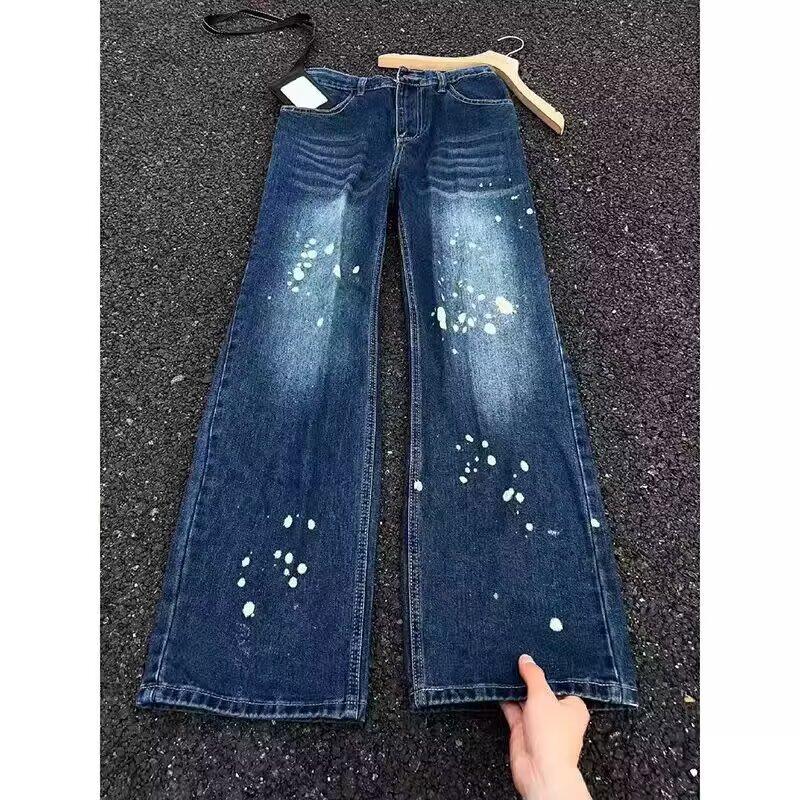 Black and gray heavy industry hot diamond wide-leg jeans, autumn new high-end gypsy straight floor pants