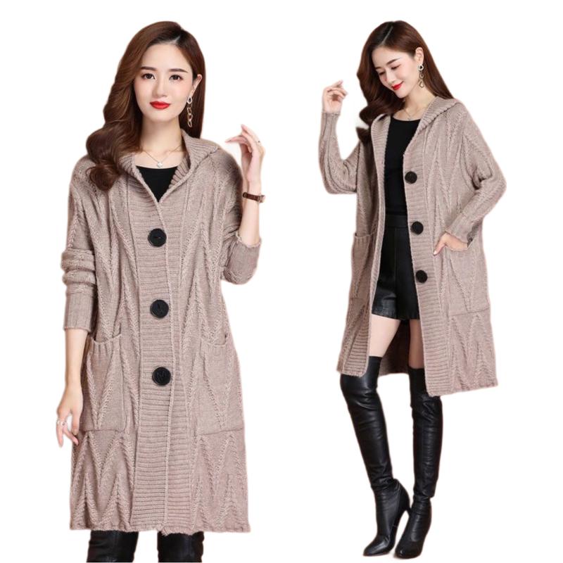 Women's 2025 Autumn Winter Mid-Long Loose Hooded Thick Knit Sweater, Oversized Casual Coat