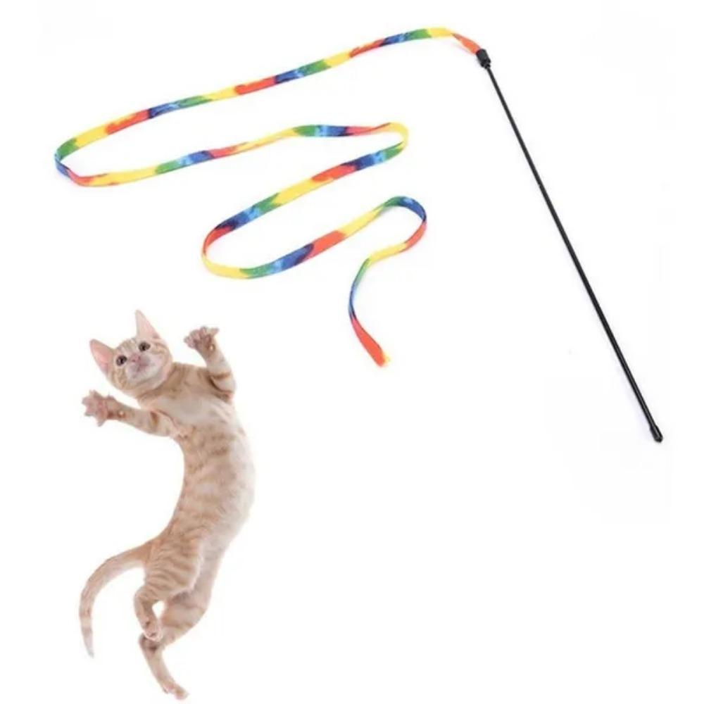 Colorful Interactive Cat Wand Toy Teaser with Rainbow Ribbon String for Kittens Pet Supplies Fun Cat Toys