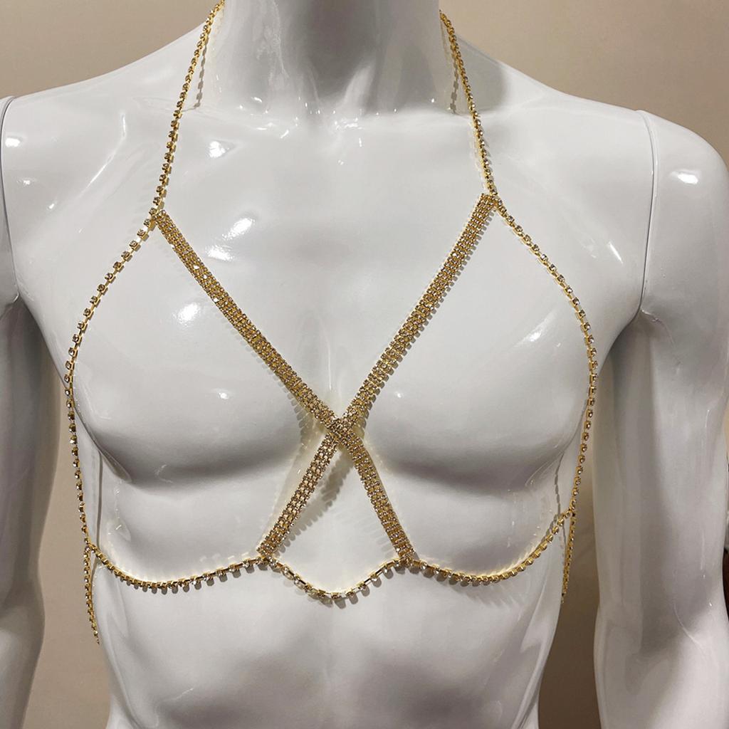 Bikini Chest Chain for Women Rhinestones Crossed Chain Electroplate Body Chain Night Club Body Jewelry for Formal Event