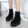 Winter Fashion Platform Black Boots Wedges Women's Botas Height Increasing Ankle Boots Knit Collar Chunky Heel Shoes for Women