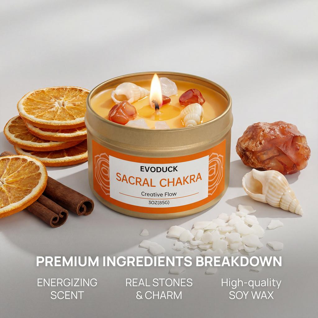 EVODUCK Sacral Chakra Scented Candles Sweet Orange scent-3oz.Suitable as a gift for boyfriends/girlfriends or for home parties