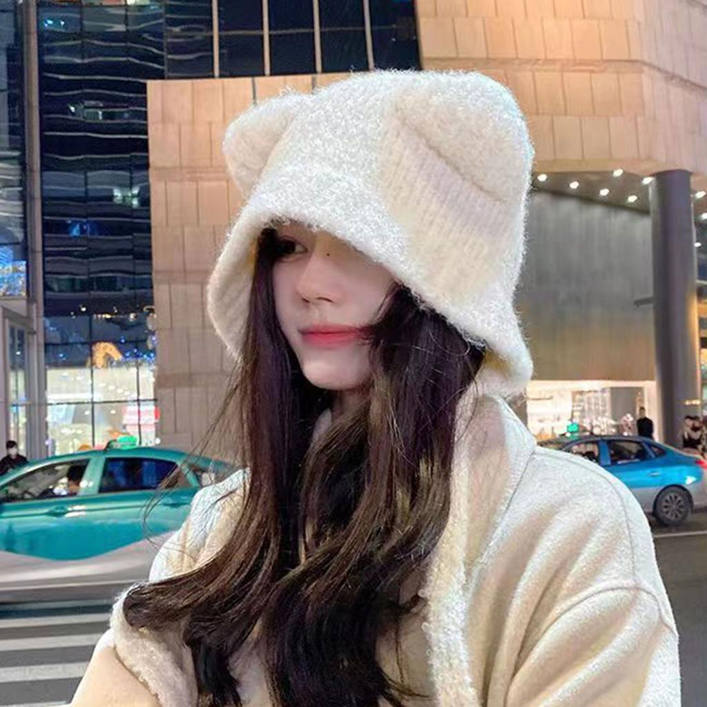 Bear Ear Beanie Cap Knit Ear Muff Hat for Girls Y2K Women Windproof Ear Flap Skull Hat for Outdoor Activity Casual Hat