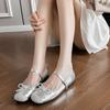 Silver high-end ballet shoes spring and summer new Mary Jane shoes flat-bottomed round head bow word with light mouth single shoes