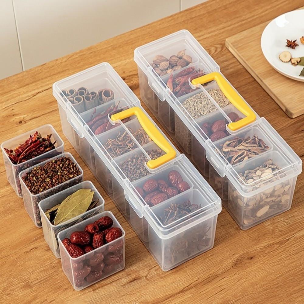 Detachable Spice Storage Box Multi-compartment Moisture-proof Food Storage Box Transparent Kitchen Storage Organizer