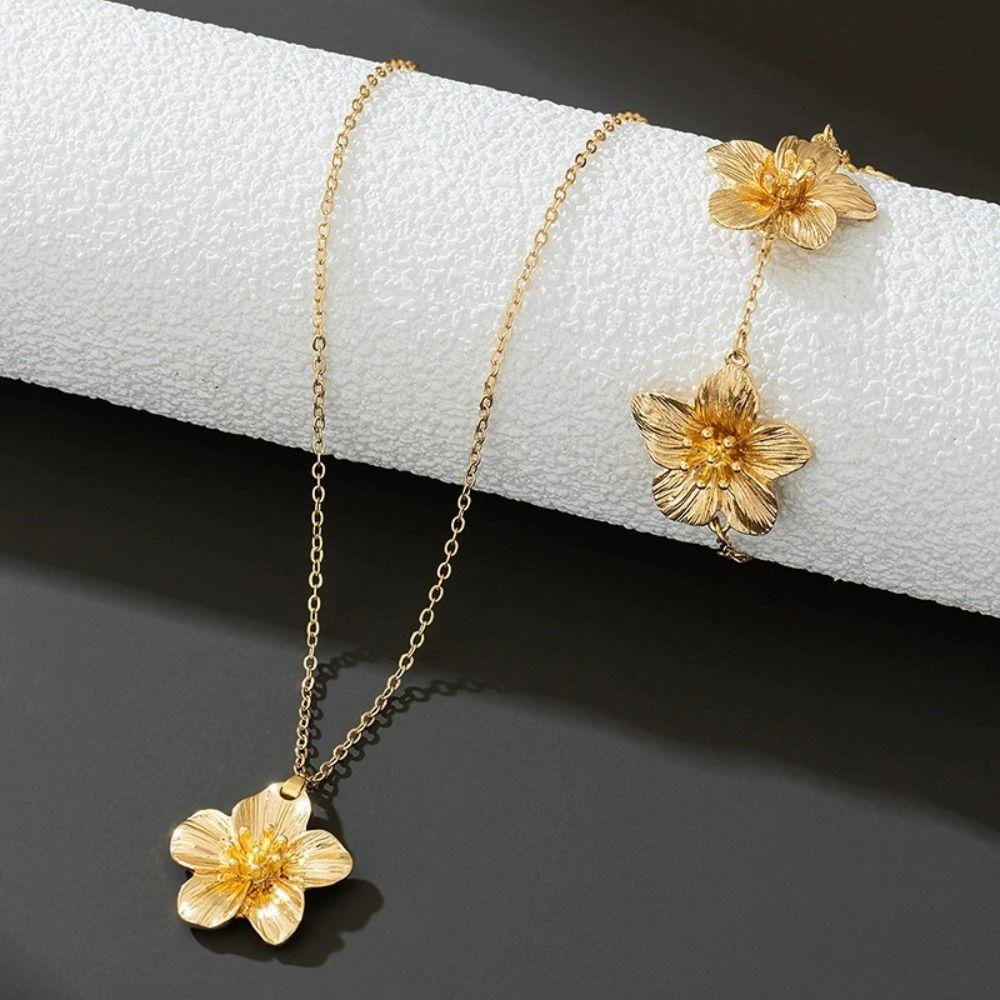 6Pcs Vintage Flower Jewelry Set Zinc Zinc Alloy Women Jewelry Suit Necklace Earrings Bracelet Set  Wedding