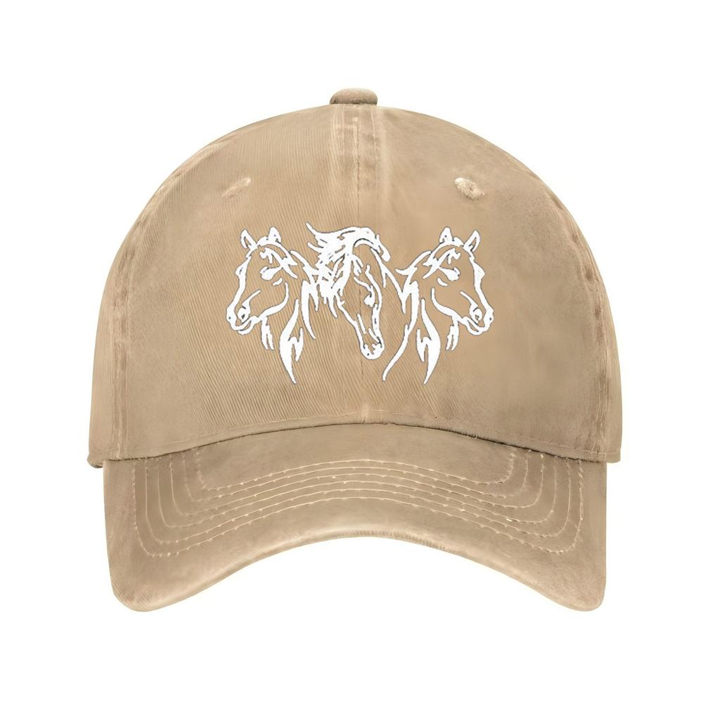 Triple Horse Head Print Baseball Cap Adjustable Cotton Unisex Casual Outdoor Sports Hat