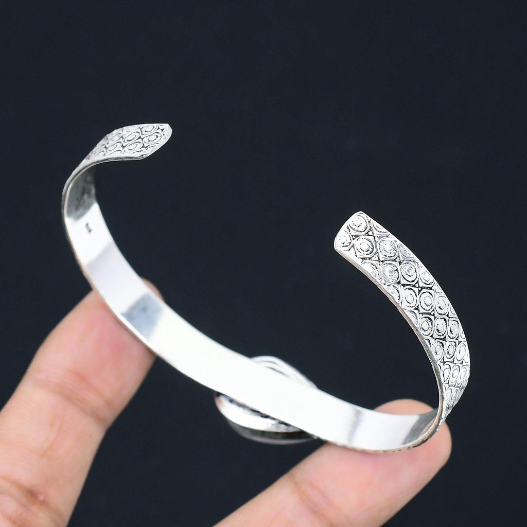 925 Silver Pear Rose Quartz Stone Mother Birthday Artisan Trendy Handmade Bangle