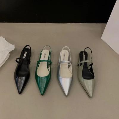 Mode Sandales Basses Femme Cuir Costume Femme Chaussures Beige Dame 2024 Bride Cheville Bouche Peu Profonde Croisé Été Talons Talons Bas Noir Nouveau Ou