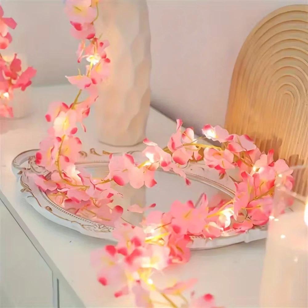 2m 6.56ft Artificial Sakura Vines 20 LEDs Fairy Lights Cherry Blossom String Light  Bridal