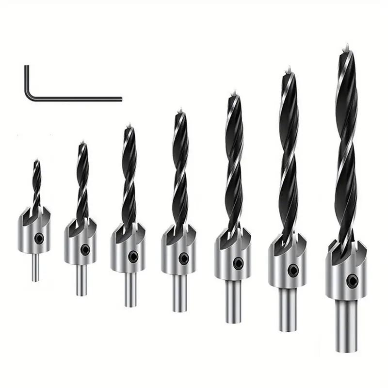 4pcs Three Pointed Woodworking Counterbore Drill 3-10mm Reaming Drill Screw Chamfering Drill Bit Hole Opener Tool Set