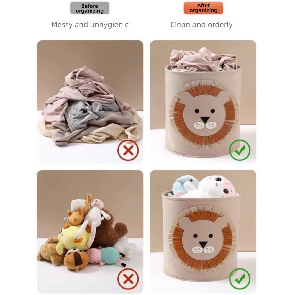 Durable Cute Cartoon Toy Storage Basket Felt Washable Laundry Basket Toy Storage Box Home Organizer