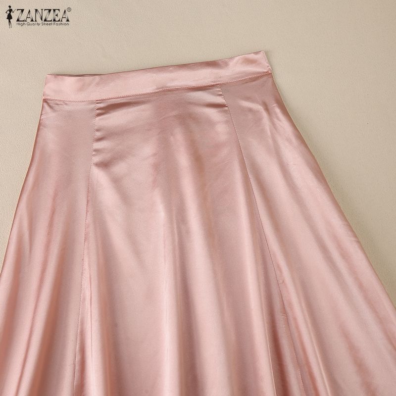ZANZEA Women Elegant Casual Solid Color Satin A-line Skirts