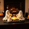 LED Light Up Bonfire Statue Ghost Roasted Marshmallows Ornament, Durable Resin Cute Halloween Desktop Ornament for Fireplace Craft, Decorative