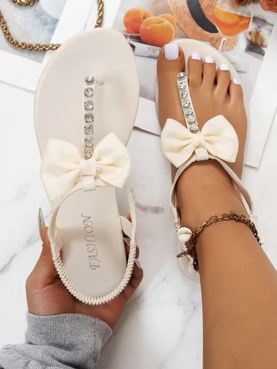 

Roman sandals women s flat bottom spring 2025 new pearl bow toe women s shoes retro Roman shoes 43 белый